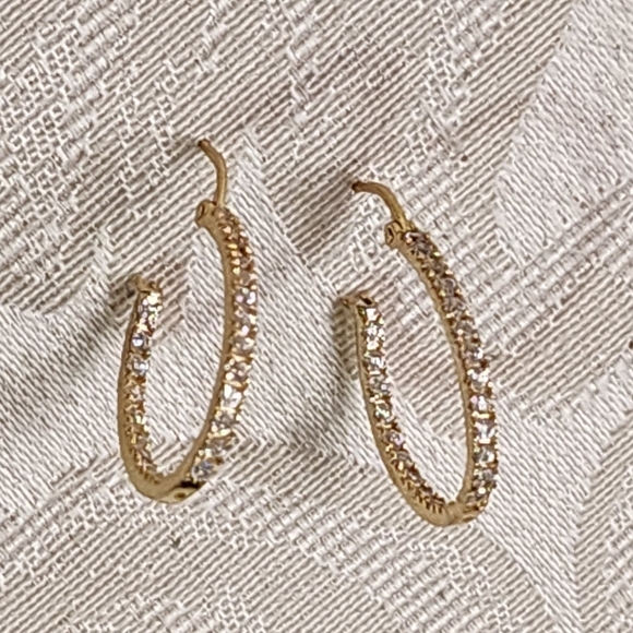 Vintage 90s Sterling Silver 925 Gold Plated  Textured Hoop Earrings - Picture 6 of 12